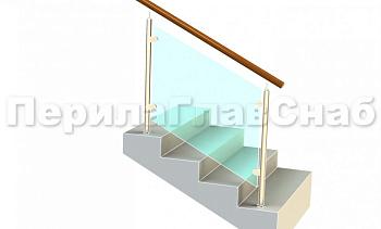 Ограждение с деревянным поручнем с зажимными стеклодержателями и стойками в Санкт-Петербурге. Готовые проекты ПерилаГлавСнаб