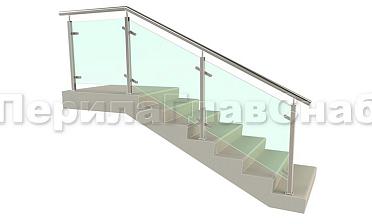 Ограждение лестницы с квадратными стойками и пластинчатыми стеклодержателями купить в Санкт-Петербурге