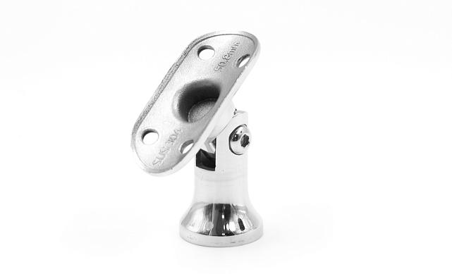 Наконечник стойки "колокольчик" на плоскость, с регулируемым ложементом под поручень Ø50.8 мм, литой, полированный, нержавеющий AISI 304, k203-3