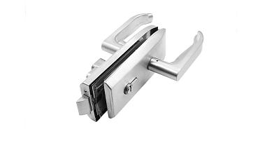 Замок для стеклянной двери с нажимной ручкой и притвором, евроцилиндр односторонний ключ/защелка, с ответной частью на стену, шлифованный t155-2 SSS  купить в Санкт-Петербурге