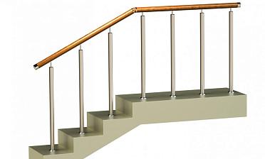 Ограждения со стойками в каждую ступень с круглым деревянным поручнем без ригелей купить в Санкт-Петербурге