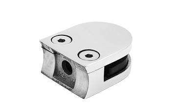 Стеклодержатель литой с вставками под стекло 8-10 мм, 4+4 мм, закругленный под стойку Ø38,1 мм (40х22х50), полированный, (AISI 304) k001-10 купить в Санкт-Петербурге