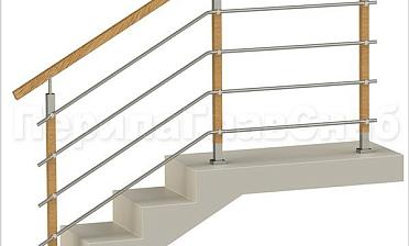 Четыре ригеля на держателях, квадратный деревянный поручень и стойки с деревянными вставками купить в Санкт-Петербурге