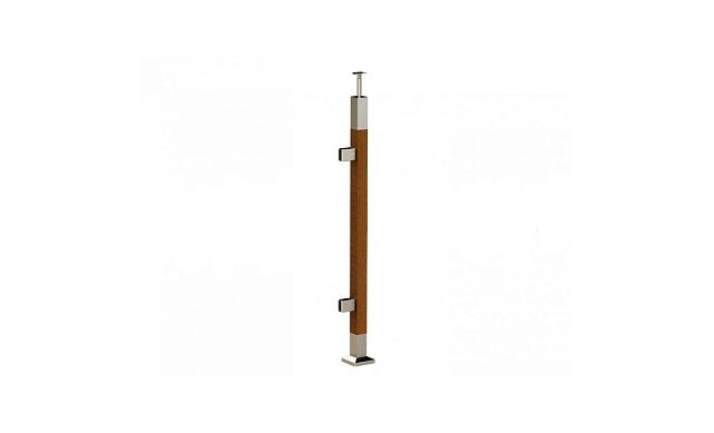 Готовая стойка 40х40х950 мм, деревянная, со вставками из нержавеющей стали 2х100 мм с 2 зажимными стеклодержателями k740-4-L