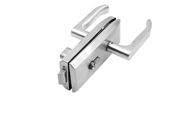 Замок для стеклянной двери с нажимной ручкой без притвора, евроцилиндр односторонний ключ/защелка, в комплекте ответная часть на стекло t155 SSS  купить в Санкт-Петербурге