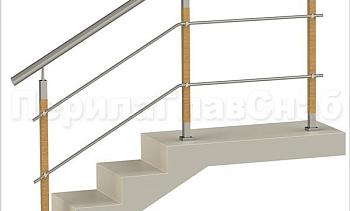 Два ригеля на держателях, круглый поручень и квадратные деревянные стойки в Санкт-Петербурге. Готовые проекты ПерилаГлавСнаб