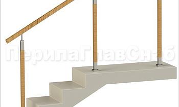 Нержавеющие ограждения без ригелей с квадратным деревянным поручнем и стойками с деревянными вставками в Санкт-Петербурге. Готовые проекты ПерилаГлавСнаб