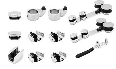 Комплект раздвижной системы для стеклянных дверей, AISI 304, полированный t406 купить в Санкт-Петербурге