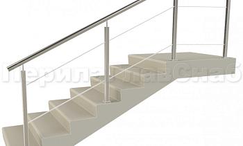 Ограждения из нержавейки. Заполнение из 2х тросиков. Квадратные стойки в Санкт-Петербурге. Готовые проекты ПерилаГлавСнаб