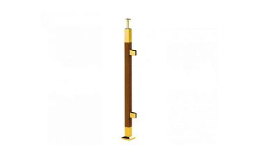 Готовая стойка 40х40х950 мм, деревянная, со вставками из нержавеющей стали 2х100 мм с 2 зажимными стеклодержателями, под золото k740-4-R-G купить в Санкт-Петербурге