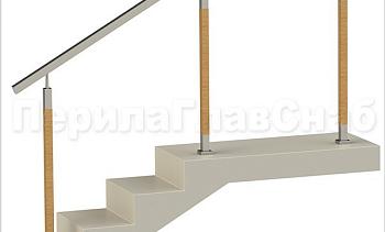 Нержавеющие ограждения без ригелей с квадратным поручнем и стойками с деревянными вставками в Санкт-Петербурге. Готовые проекты ПерилаГлавСнаб