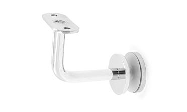 Держатель поручня на стекло 10-17 мм, с ложементом на плоскость, вынос 60х70 мм, Ø43х5 мм, нержавеющая сталь AISI 304, полированная k008-4 купить в Санкт-Петербурге