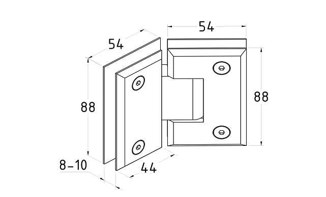 Петля для душевой стекло-стекло 90х55 мм, 135°, латунь-хром t302 PC 3 Петля для душевой стекло-стекло 90х55 мм, 135°, латунь-хром t302 PC 3