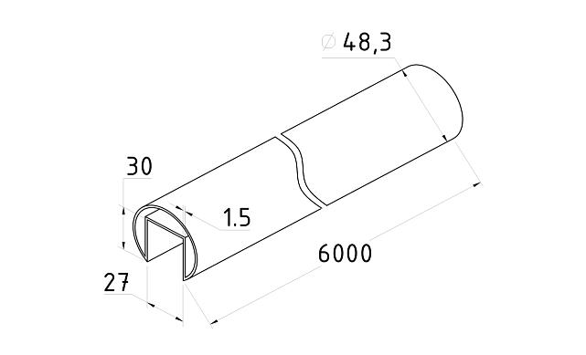 Труба Ø48.3 мм, с пазом 27х30 мм под стекло, полированная (AISI 304) k822-3 2