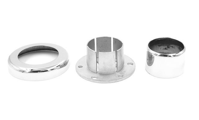 Цанга под трубу Ø50.8 мм, полированная, низ 10х90 под анкер 10 мм, 3 анкера М8, (AISI 304) k220 4 Цанга под трубу Ø50.8 мм, полированная, низ 10х90 под анкер 10 мм, 3 анкера М8, (AISI 304) k220 4