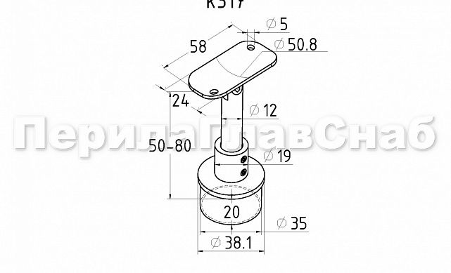 Наконечник регулируемый по высоте на стойку Ø38.1х1.5 мм, с регулируемым ложементом под поручень Ø50.8, литой, полированный, нержавеющий (AISI 304) k317 2 Наконечник регулируемый по высоте на стойку Ø38.1х1.5 мм, с регулируемым ложементом под поручень Ø50.8, литой, полированный, нержавеющий (AISI 304) k317 2