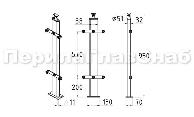 Дизайнерская плоская комбинированная стойка в сборе из шлифованной нержавеющей стали и древесины дуба с двумя пластинчатыми стеклодержателями k742-3 3