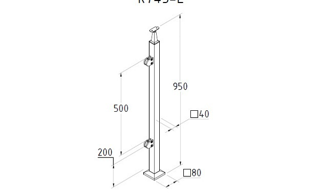 Стойка квадратная 40х40: 2 литых зажимных стеклодержателя, полированная, высота 950 мм (AISI 304) k745-L 2 Стойка квадратная 40х40: 2 литых зажимных стеклодержателя, полированная, высота 950 мм (AISI 304) k745-L 2