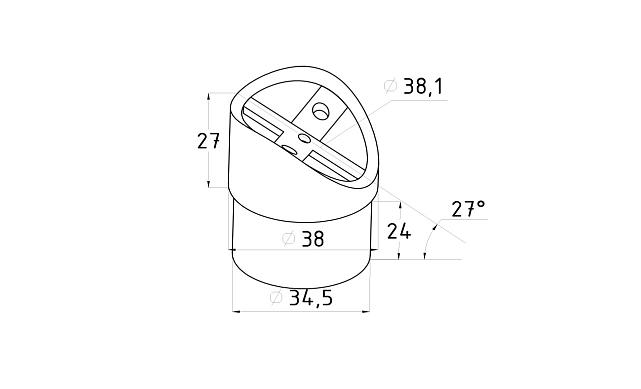 Наконечник седловина косая 30° на стойку Ø38.1 мм, под поручень Ø38.1 мм, литая, полированная, AISI 304, k045-2 3