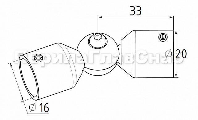 Поворот ригеля Ø16 мм, регулируемый, шаровый, внешний AISI 304 #600 k254 2