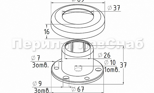 Цанга под трубу Ø25.4 мм, полированная #600, AISI 304, 3 отв. Ø7 мм, 3 отв. Ø9 мм, k343 2 Цанга под трубу Ø25.4 мм, полированная #600, AISI 304, 3 отв. Ø7 мм, 3 отв. Ø9 мм, k343 2