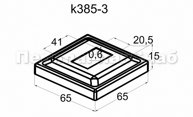 Низ стойки под трубу 40х20 мм, 66х66х0.6, высота 16 мм, полированный (AISI 304) k385-3 3 Низ стойки под трубу 40х20 мм, 66х66х0.6, высота 16 мм, полированный (AISI 304) k385-3 3