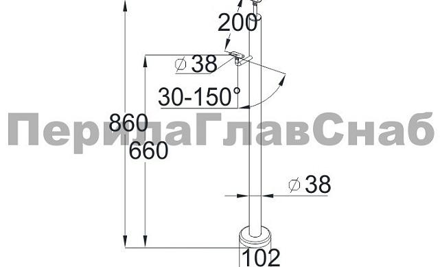 Стойка для пандуса: под 2 поручня Ø38.1 мм для инвалидов, с наконечником, полированная, высота 860 мм  (AISI 304) k751 3