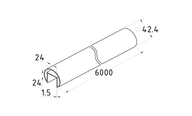 Труба Ø42.4, с пазом 24х24, под стекло, полированная, EURO (AISI 316L) k827 2