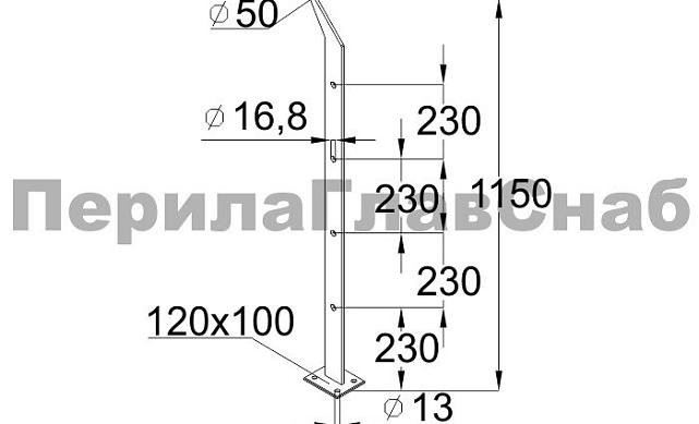 Стойка эксклюзивная с 4 отверстиями под ригель, крепление в пол, нерегулируемый ложемент (AISI 304) k767 2