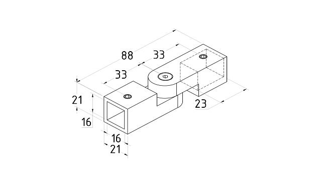 Соединитель труба-труба произвольный угол,под 15х15, нерж. полированный t815 PSS 2
