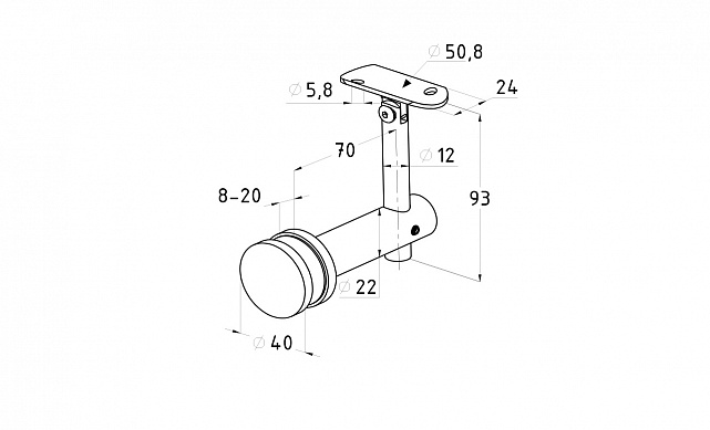 Выносной держатель поручня на стекло 8-20 мм, регулируемый, с ложементом, шлифованный, (AISI 304) k241 3 Выносной держатель поручня на стекло 8-20 мм, регулируемый, с ложементом, шлифованный, (AISI 304) k241 3