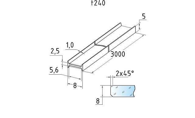 Профиль самоклеящийся для стекла 8 мм, длина 3000 мм t240 3