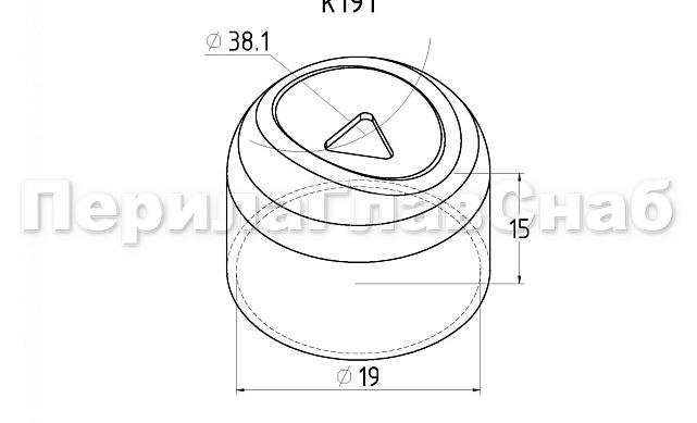 Наконечник штампованный (СПС) прямой 90° на трубу Ø19 мм, для поручня Ø38.1 мм, полированный, нержавеющий, 600 Grit, AISI 304, k191 2