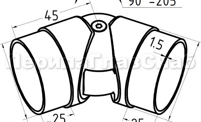 Поворот шарнирный под Ø38.1 мм, полированная, (AISI 304) k250 2