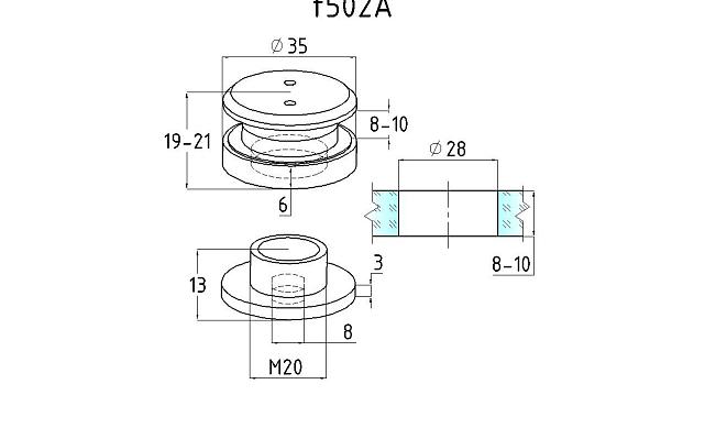 Точечный стеклодержатель 8.5-10.5 мм, регулируемый, без зенковки, для стекла 8-10 мм t502A SSS 2