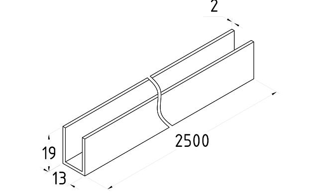 П-образный профиль 19x13, L=2500, алюминий, черный t756-2-2500 BL 2