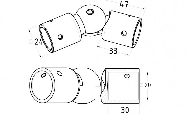  Соединитель трубы 19 мм шарнирный, цинк, черный t915 BZn 2