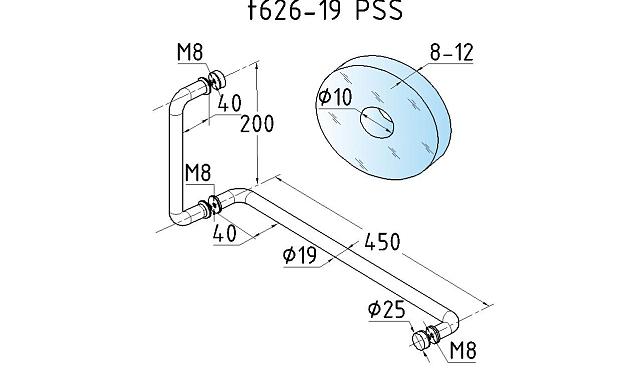 Дверная ручка-скоба 19х450х200 мм, полированная, AISI 304 t626-19 PSS 2