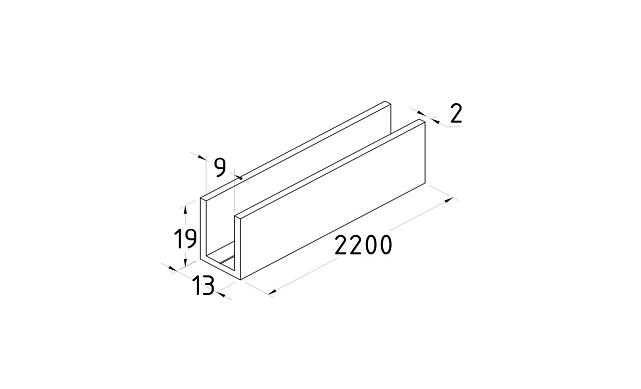 П-образный профиль 19x13, L=2200, алюминий ,черный, уценка t756 BL-У 3