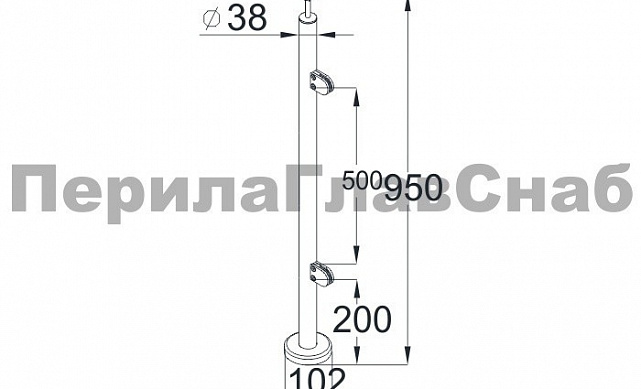 Стойка круглая Ø38.1: 2 штамп. зажимных стеклодержателя, полированная, высота 950 мм (AISI 201) k726-L 3 Стойка круглая Ø38.1: 2 штамп. зажимных стеклодержателя, полированная, высота 950 мм (AISI 201) k726-L 3