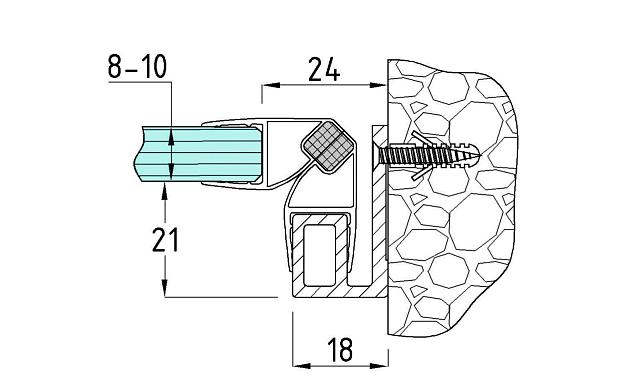 Профиль-упор для душевых, длина 2200 мм, хим полировка t116 AL 4