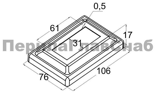 Низ стойки фигурный под трубу 31х61 мм, 105х75х0.4, высота 16 мм, полированный (AISI 304) k377 2 Низ стойки фигурный под трубу 31х61 мм, 105х75х0.4, высота 16 мм, полированный (AISI 304) k377 2