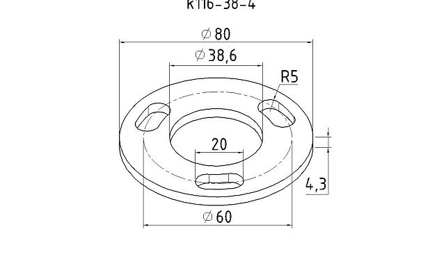 Фланец стойки 38/80 х 5 (4,3) х AISI 304 #200 3 отв х М10 х 20 k116-38-4 2