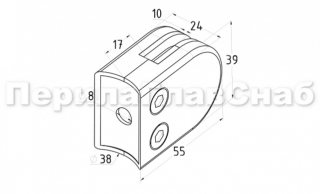 Стеклодержатель штампованный под стекло 10 мм (5+5 мм), под стойку Ø38.1 мм (39х24х55), полированный (AISI 304) k538-10 2 Стеклодержатель штампованный под стекло 10 мм (5+5 мм), под стойку Ø38.1 мм (39х24х55), полированный (AISI 304) k538-10 2
