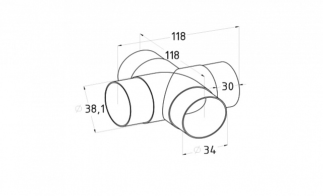 Соединение поручня Ø38.1 мм, крестовина (AISI 304) k360 2