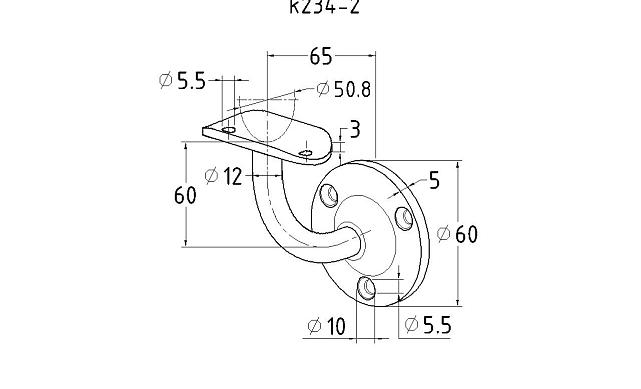 Пристенок с ложементом под Ø50.8 мм, вынос 70х45, Ø60х3 мм, литой, 25х45х2 мм, полированный, (AISI 316) k234-2 2