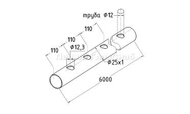 Труба AISI 304 25х1х6000, с перфорацией под  Ø12, 30°, GRIT 600 837-5 купить в Санкт-Петербурге